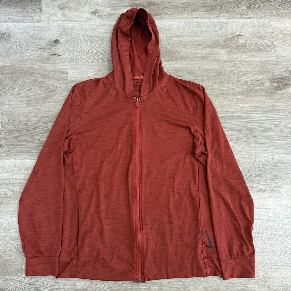 Nike Yoga Hoodie Men's SZ Medium Red Dri-Fit Full Zip Training Gym CZ2217-623